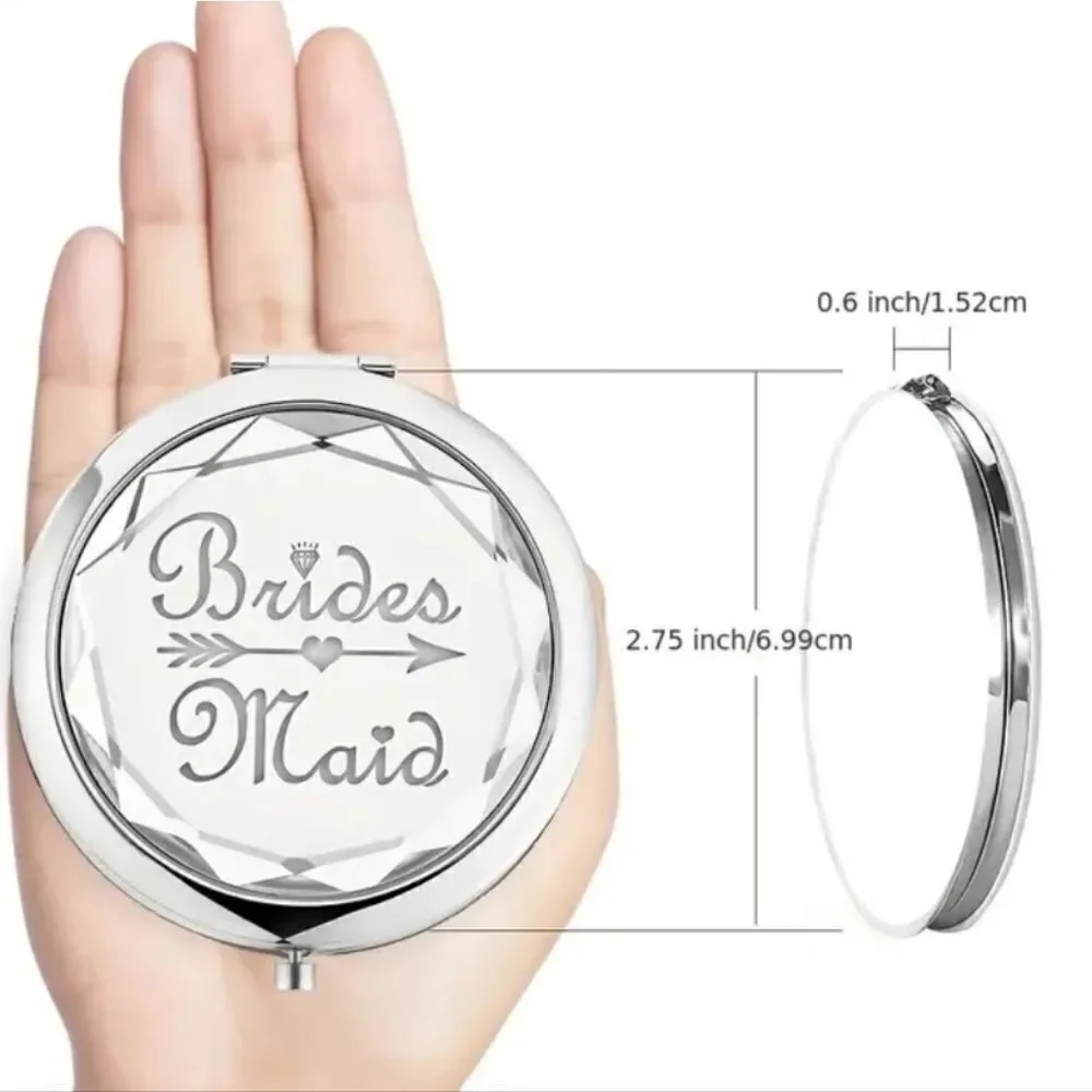 Bridesmaid Gift Silver Engraved Compact Mirror – Luxe Dual-Sided Makeup Mirror